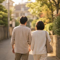 ご夫婦の後ろ姿（架空人物・AI生成のサンプル画像）
